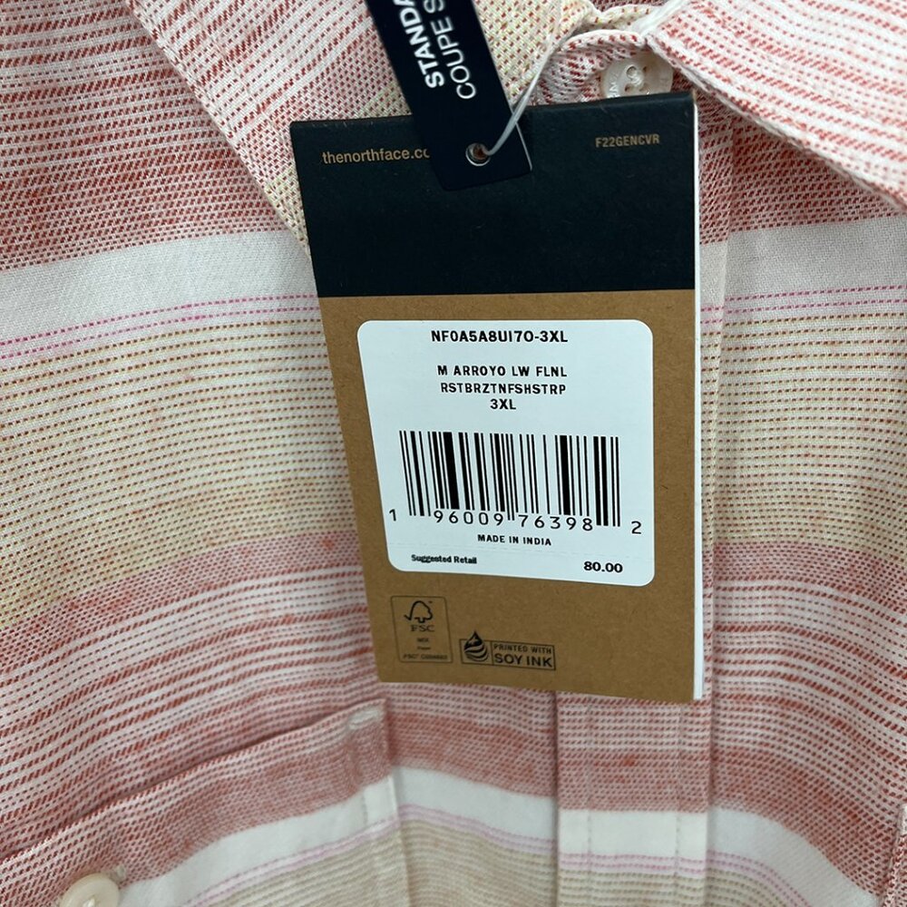 The North Face Arroyo Lightweight Flannel Shirt Men’s 3XL Shadow Stripe - Picture 6 of 12